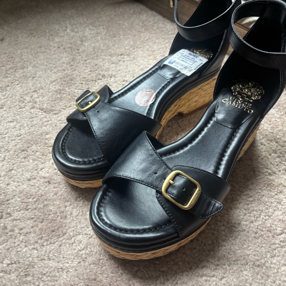 Vince Camuto Black Wedges with Gold Accents - Picture 2 of 5